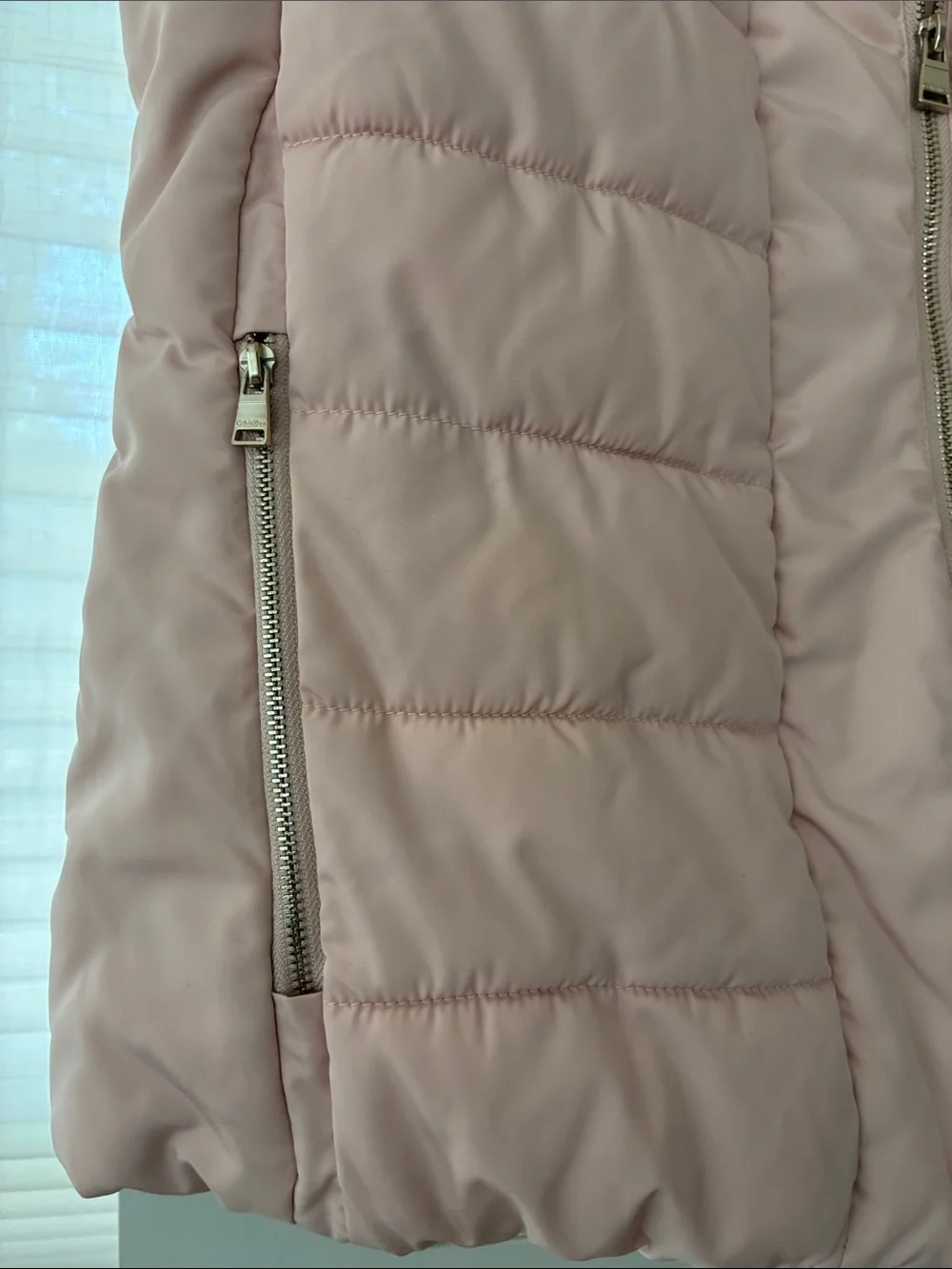 Calvin Klein Pale Pink Quilted Puffer Vest - Sleeveless Zip Front